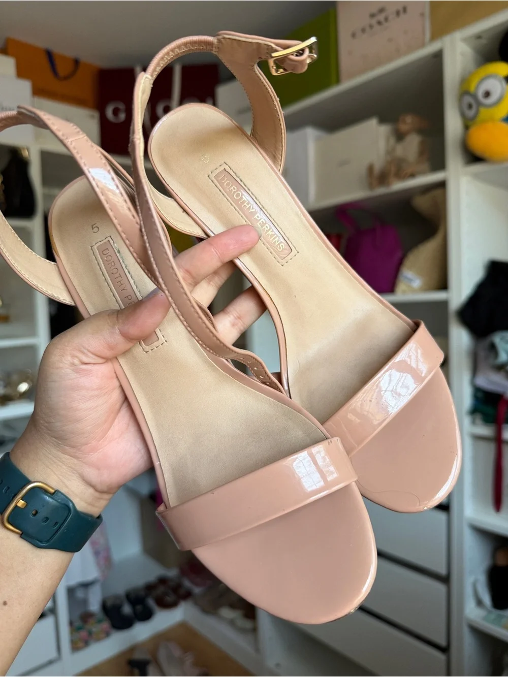Dorothy Perkins Blush Pink Patent Block Heel Sandals